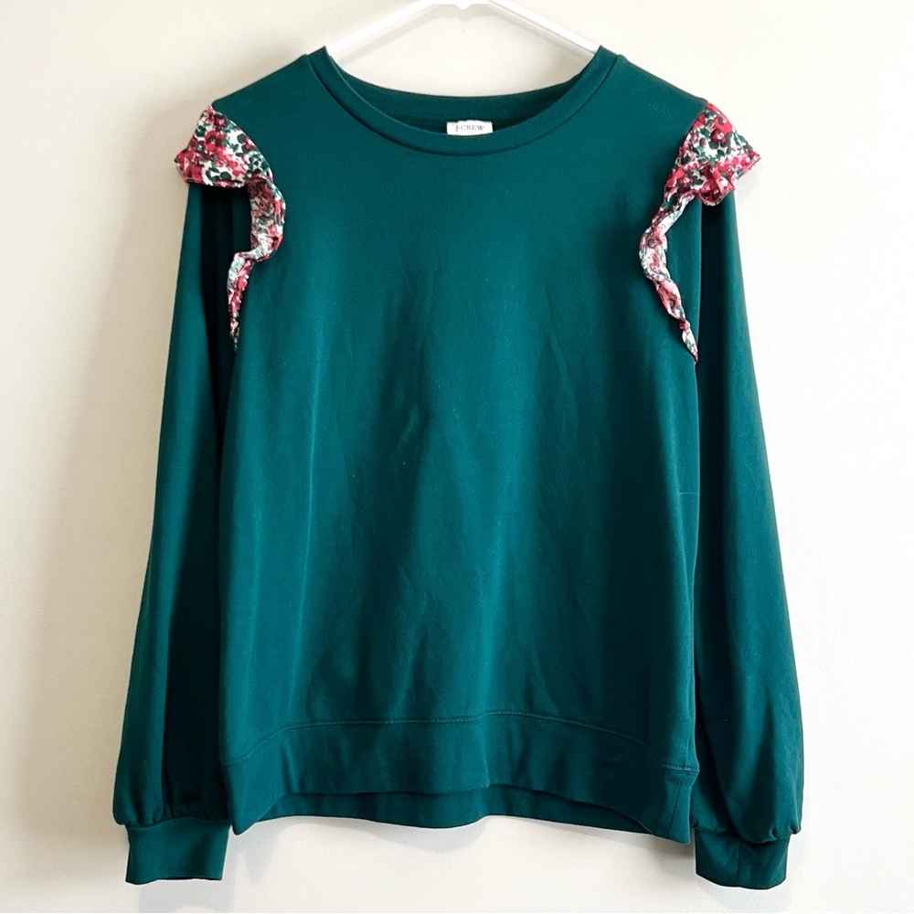 J. Crew Floral Ruffle Shoulder Sweatshirt